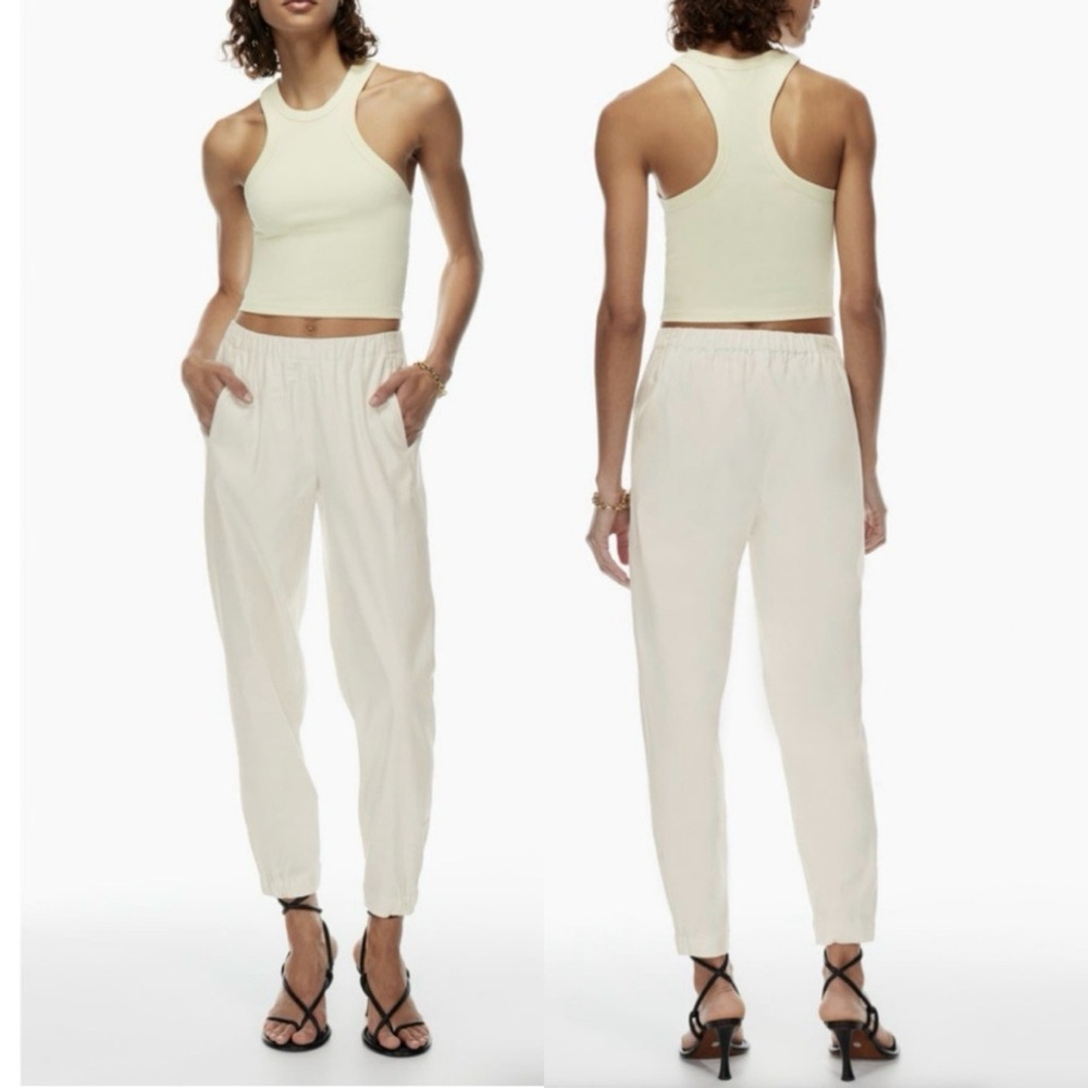 Aritzia Babaton Linen New Dexter Slim Crop Pants in Matte Pearl